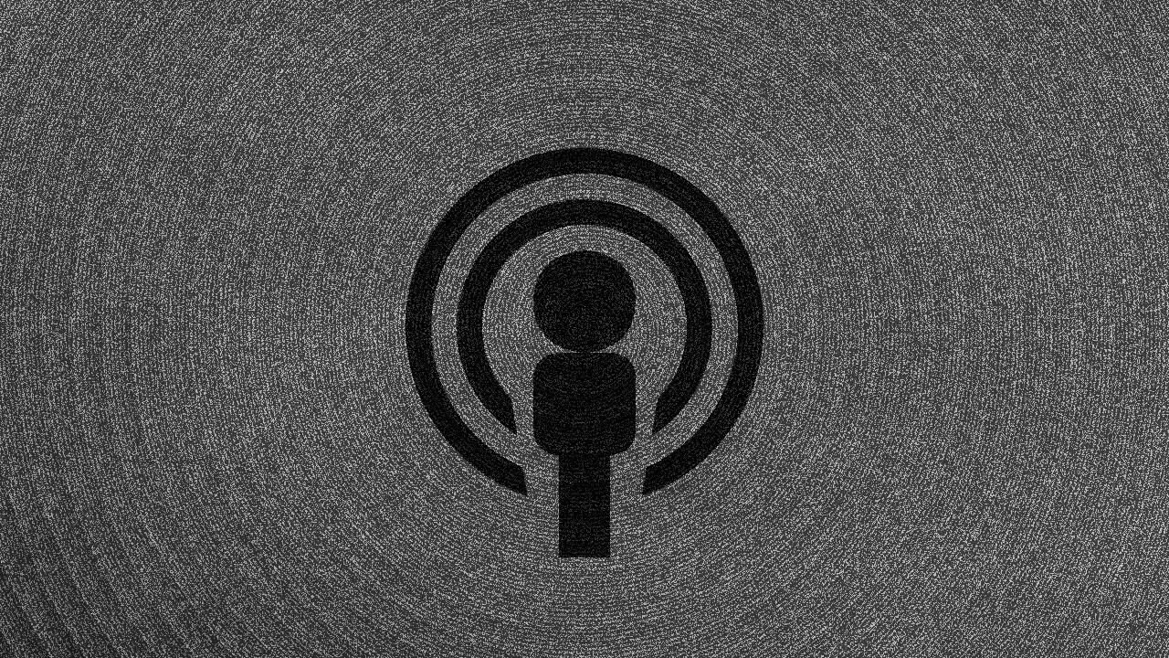 Broadcast symbol floating over a swirl of black and white static
