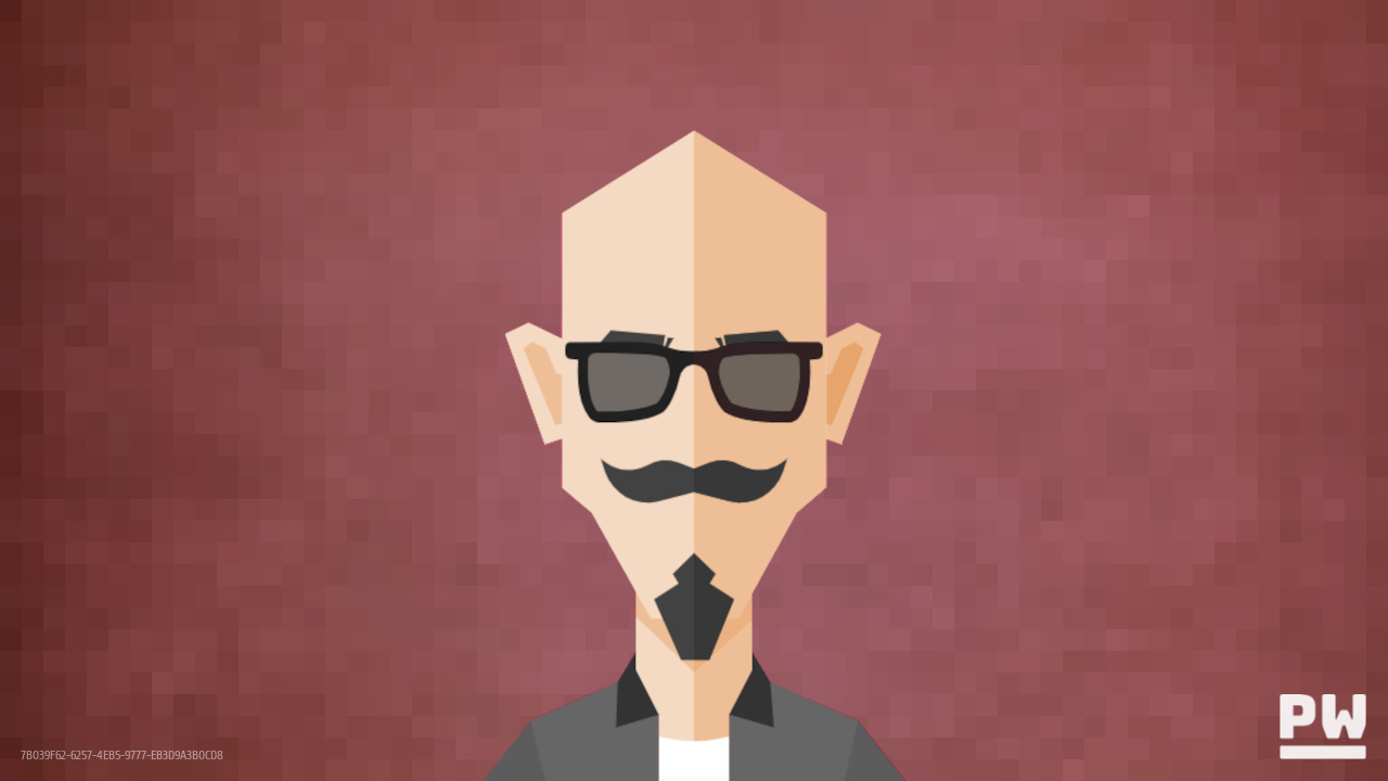 Low polygon PJW avatar in front of pixelated red wall