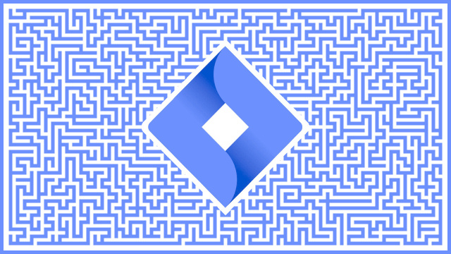 Jira logo at the center of a maze