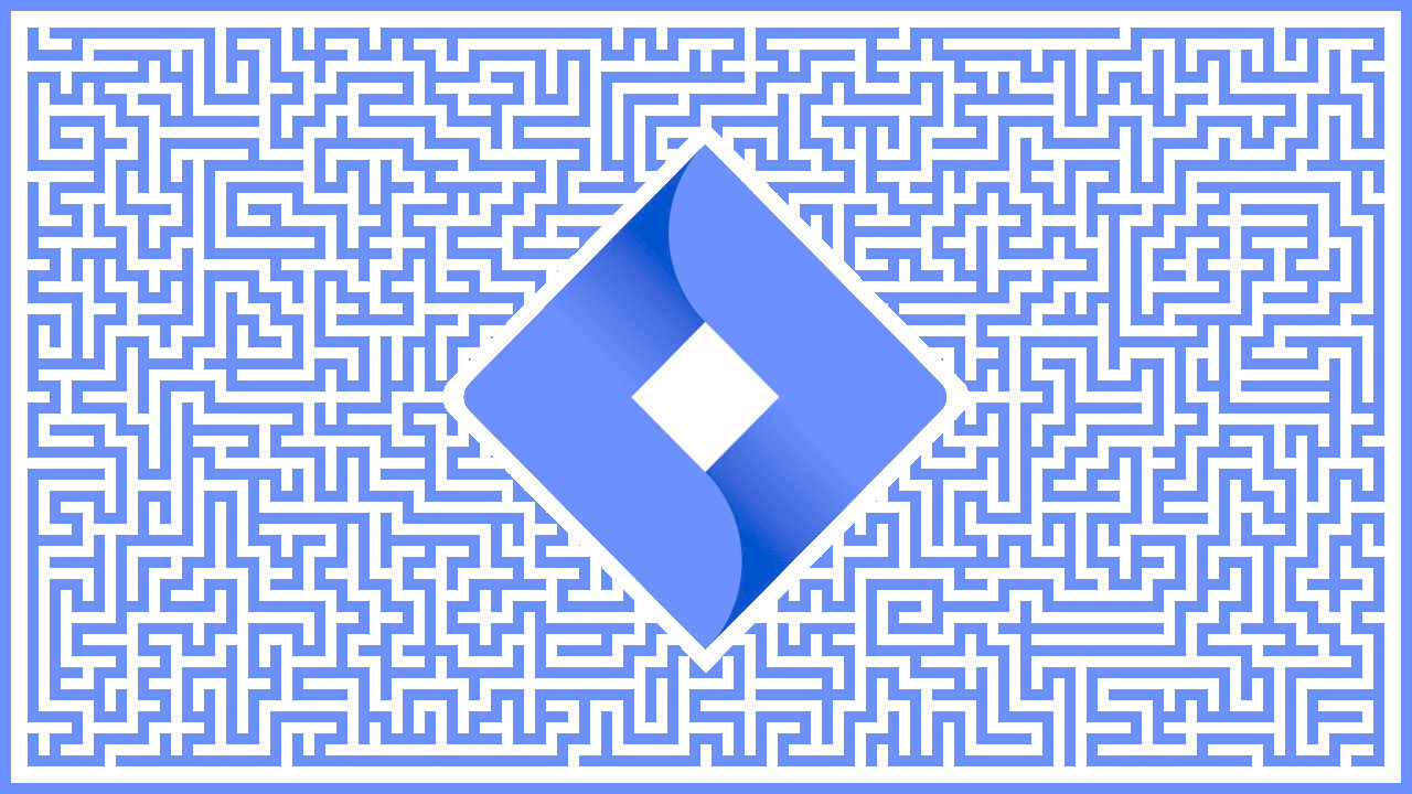 Jira logo at the center of a maze