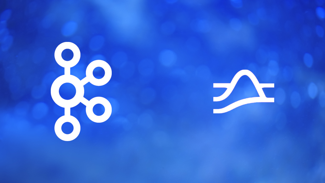 Apache Kafka and Apache Pulsar logos floating over blurred blue background