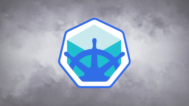 Minikube logo floating over smoky cloud background