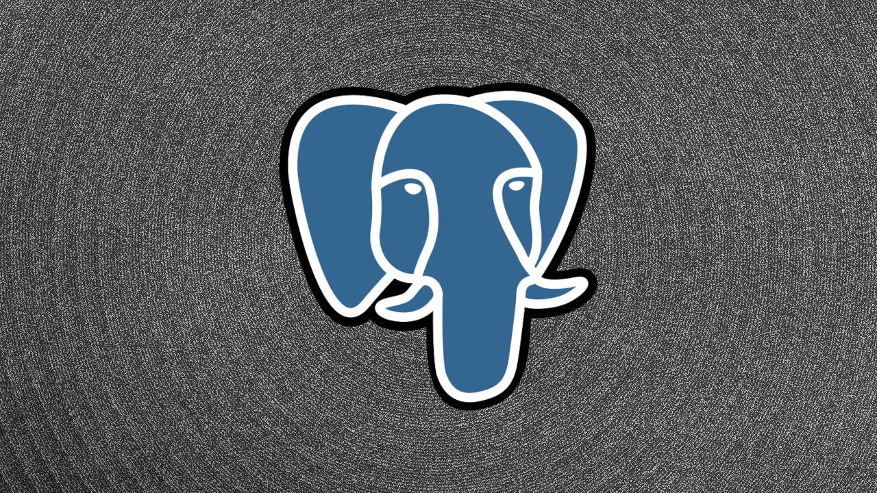 PostgreSQL logo floating over a swirl of black and white static