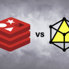 Redis and KeyDB logos over blurred smokey background