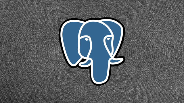 PostgreSQL logo floating over a swirl of black and white static