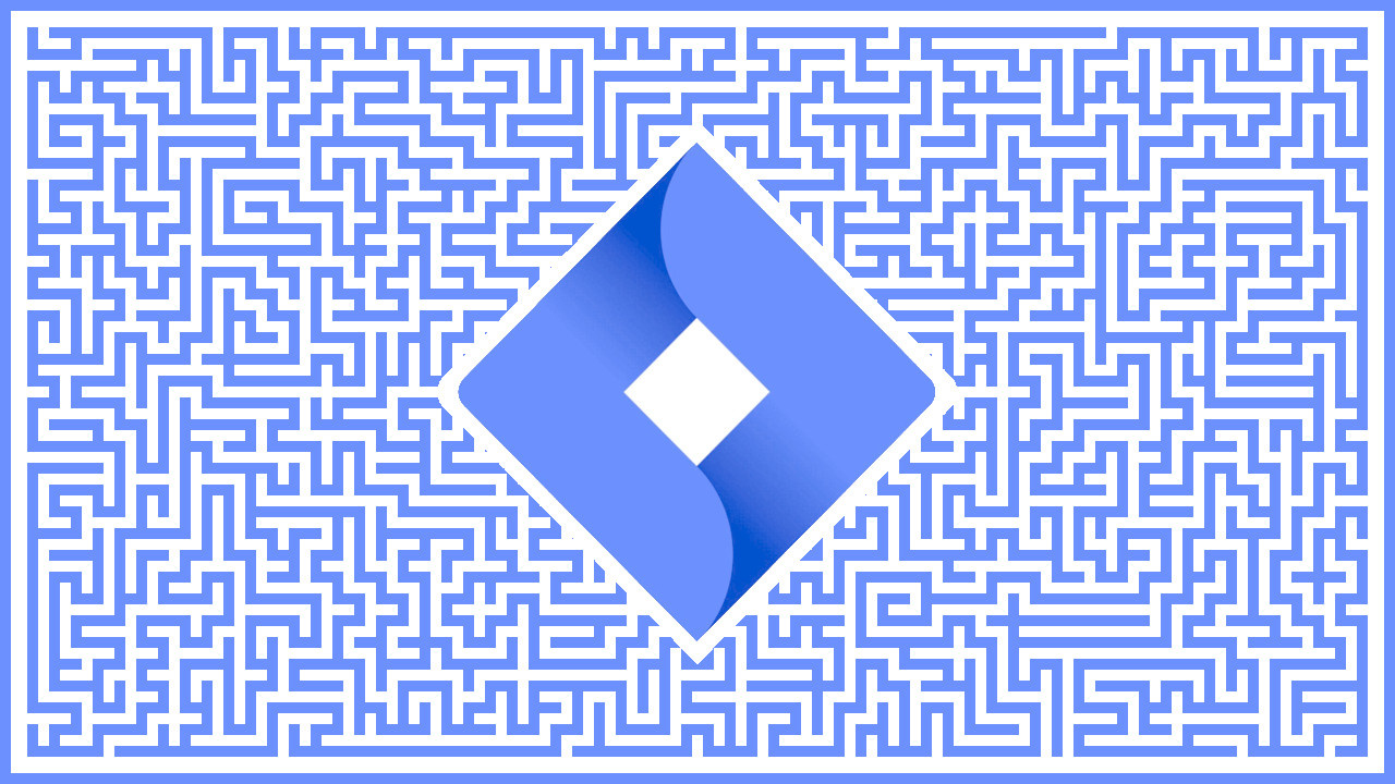 Jira logo at the center of a maze