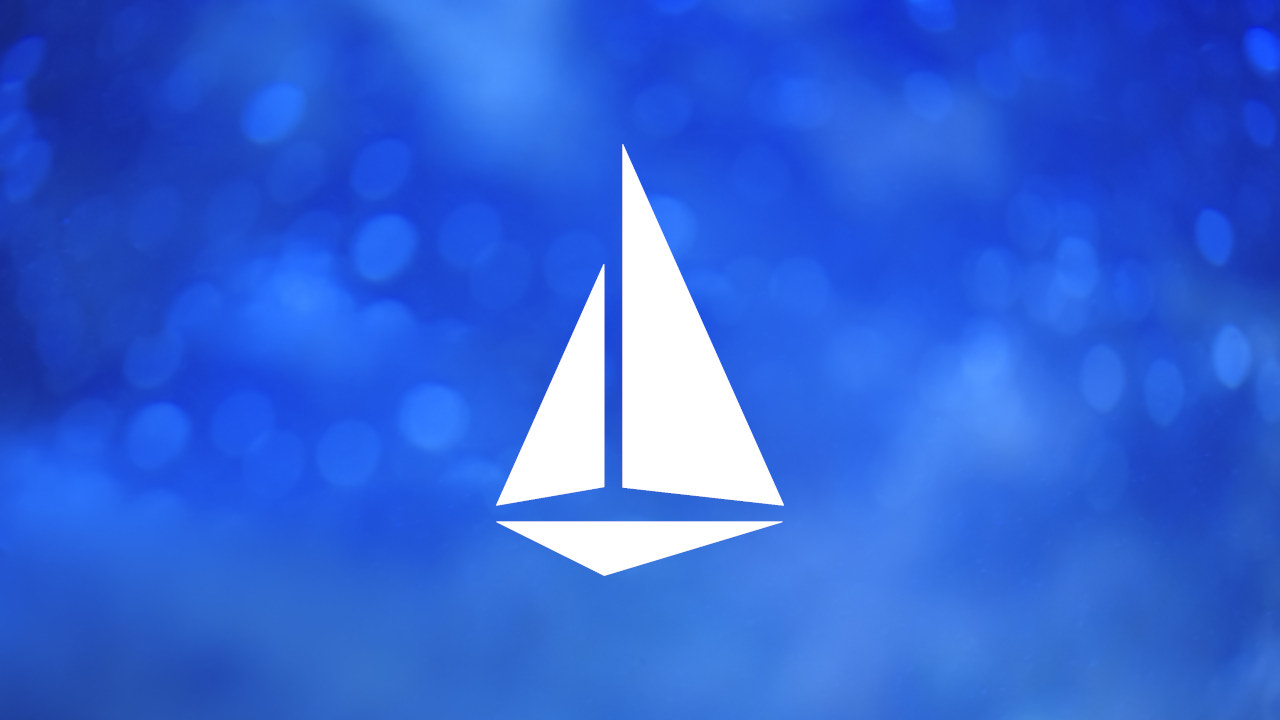 Istio logo over blurred blue background