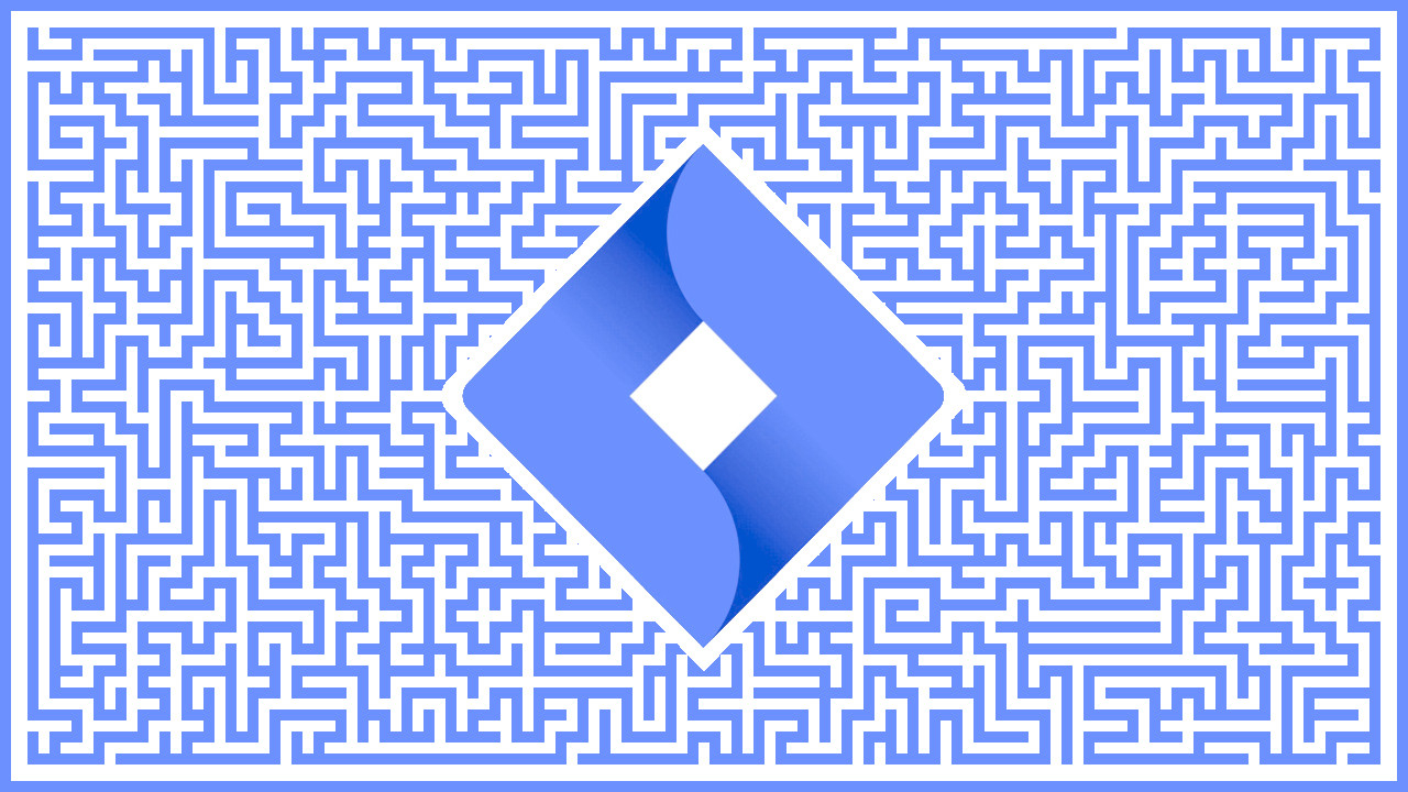 Jira logo at the center of a maze