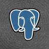 PostgreSQL logo floating over a swirl of black and white static