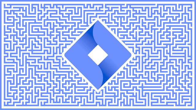 Jira logo at the center of a maze