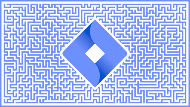 Jira logo at the center of a maze