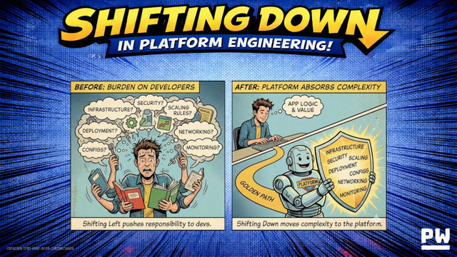 Comic book style image with two frames showing the difference between shifting left and shifting down