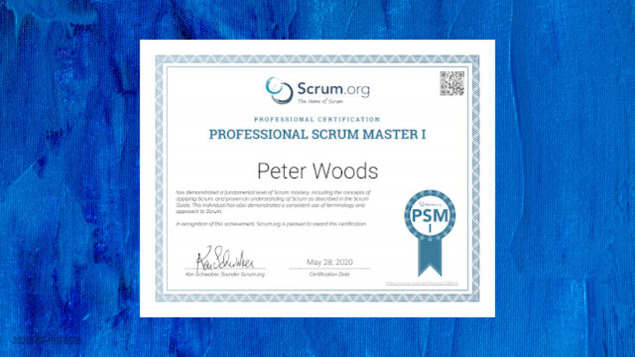 Professional Scrum Master 1 certificate
