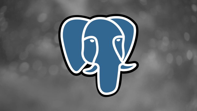 PostgreSQL logo over blurred gray background