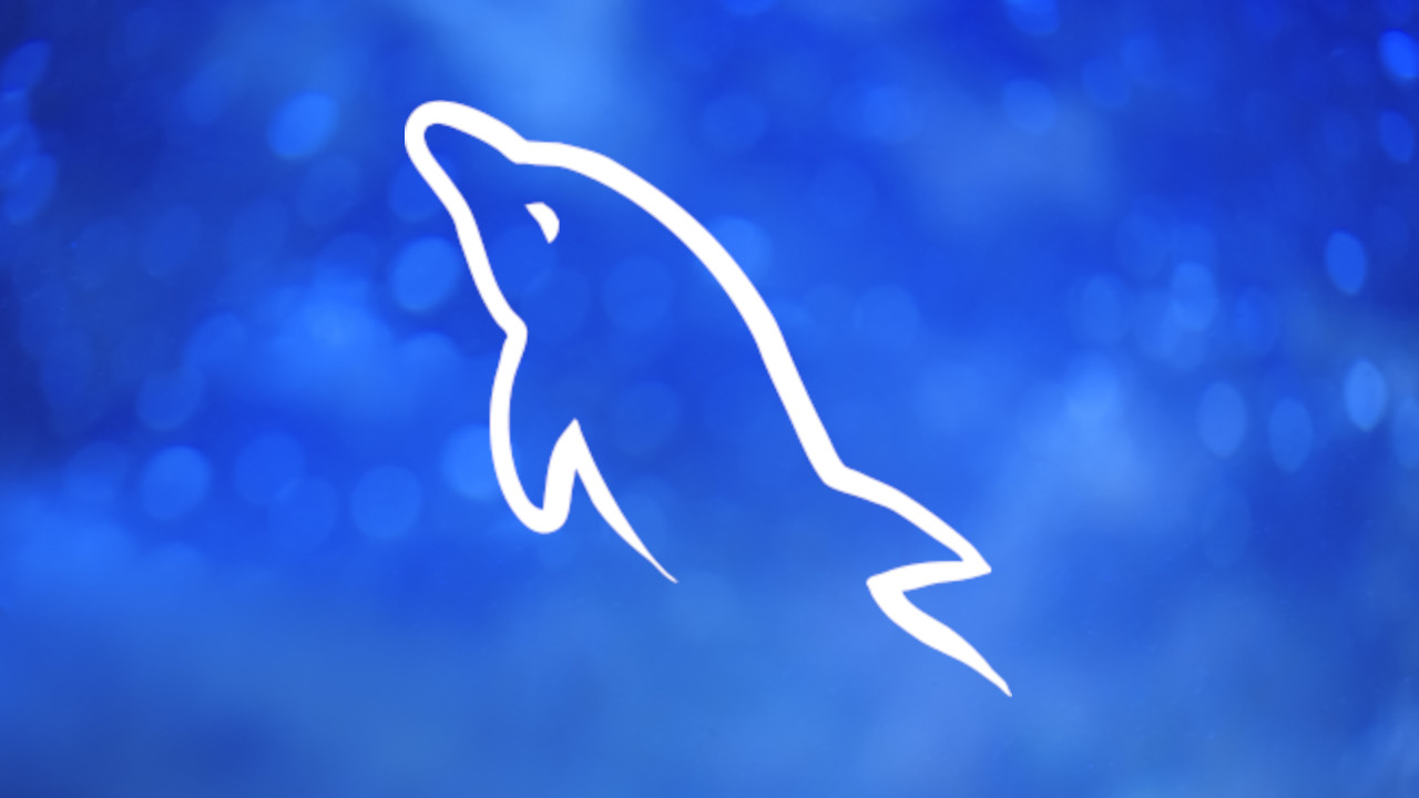 MySQL logo over blue background