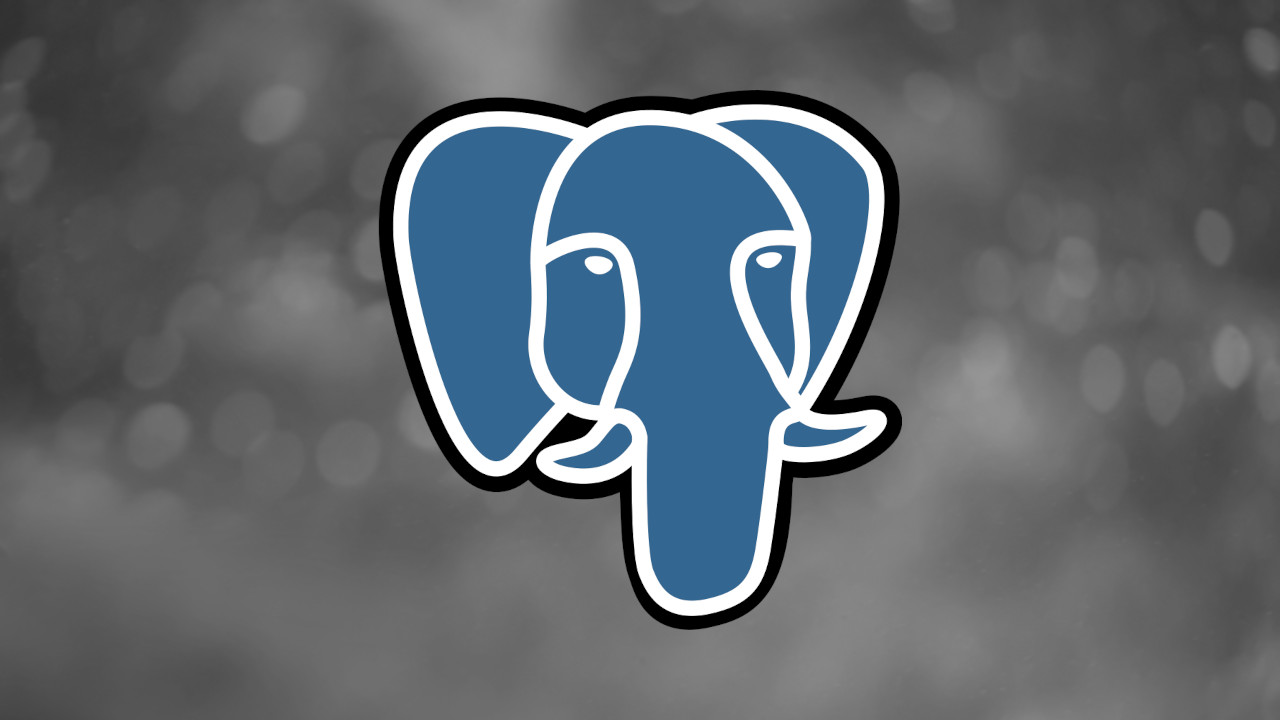 PostgreSQL logo over blurred gray background